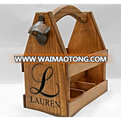 Alibaba Trade Assurance supplier Handmade Rustic Wooden 6 pack beer bottle holder/beer carrier