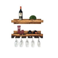 Wooden Wall Mounted Wine Bottle Rack Glass Holder