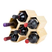 Customizable honeycomb wall mounted bottles display wall wine rack 6 wood