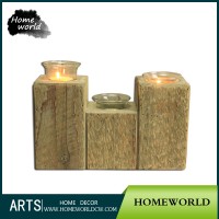 Natural Design Decorative Wooden Table Candle Holder with Glasses