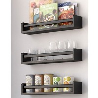 Black Set of 3 Wood Kitchen 17.5 Inch Wall Shelf Spice Rack Organizer