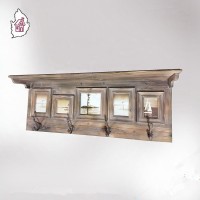 Wall Mounted Coat Rack Shelf with 4 Rustic Hooks  for Living Room Bedroom and Kitchen