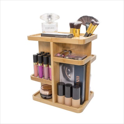 Multi-Function Storage Carousel Bamboo Cosmetic Organizer for Makeup