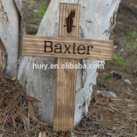 Factory custom wood pet memorial cross pet grave marker