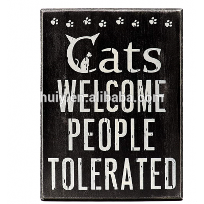 Factory custom black wooden home decorative cats welcome sign cat sign