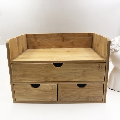 Bamboo Wood Office Desk Organizer Desktop Make Up Storage Box with Drawer