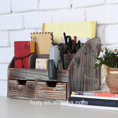 Rustic Color Wooden  Desktop Storage Organizer for Home and Office