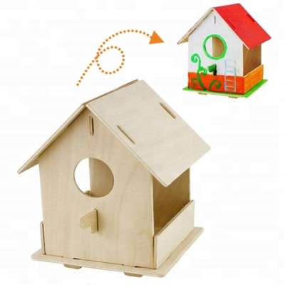 Wooden assembleb bird house for making 3D wood puzzle toys