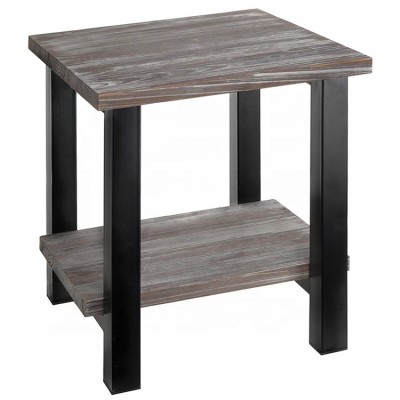 Factory custom modern wood square end table side end table with storage shelf