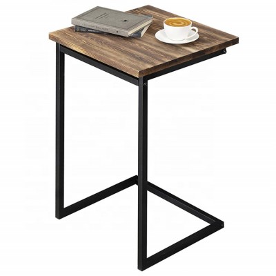 Factory custom rustic vintage black metal and solid wood sliding end side table