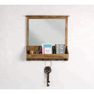 Rustic wood wall home decorative organizer with mirror