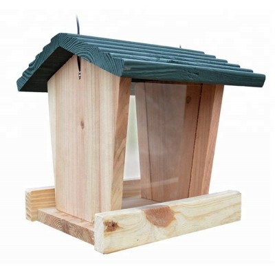 Custom garden wild hanging wooden bird feeder with double plastic window