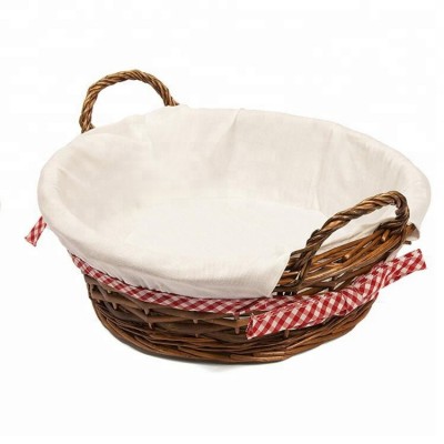 2 handle white cotton lining wicker woven bread basket