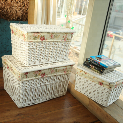 Factory direct sale wicker basket sundries clothes storage basket with lid