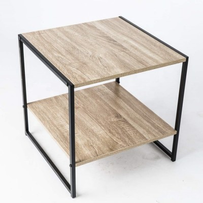 Factory custom rustic wood square side table solid wood end coffee table with metal frame