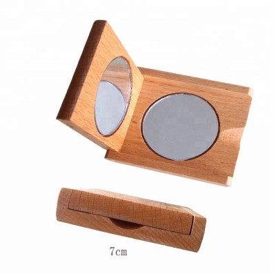 doble side durable rectangular wood small makeup round glass pocket mirror