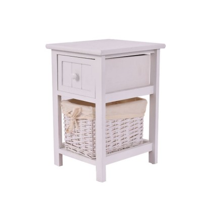 white design modern wooden night stand with storage wicker drawer