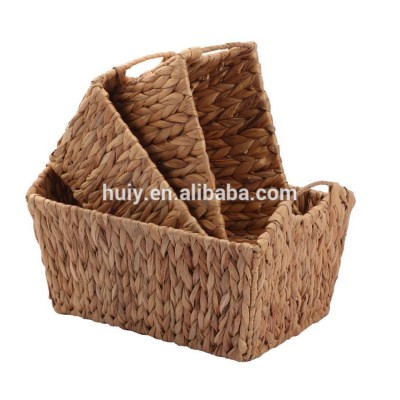 Home Storage Woven Natural Water hyacinth Rectangular Storage Baskets with Handle