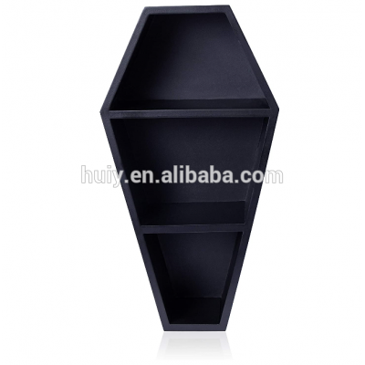 Custom hanging black wooden coffin shelf spooky decor