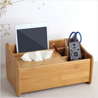 New Design DIY Classic Bamboo Wooden Desk Organizer Tissue Box for Living Room